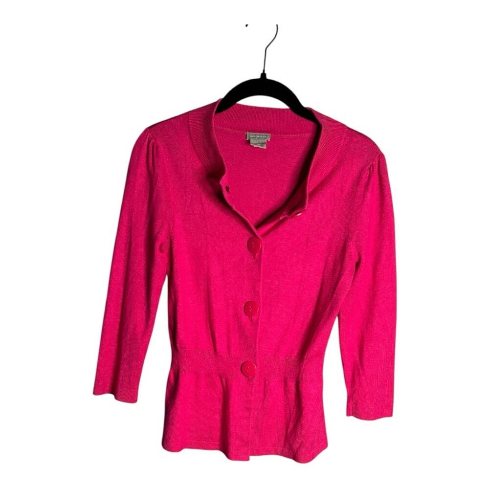 Ann Taylor Dark Pink Silk Cotton Cashmere Blend Button Front Cardigan Small